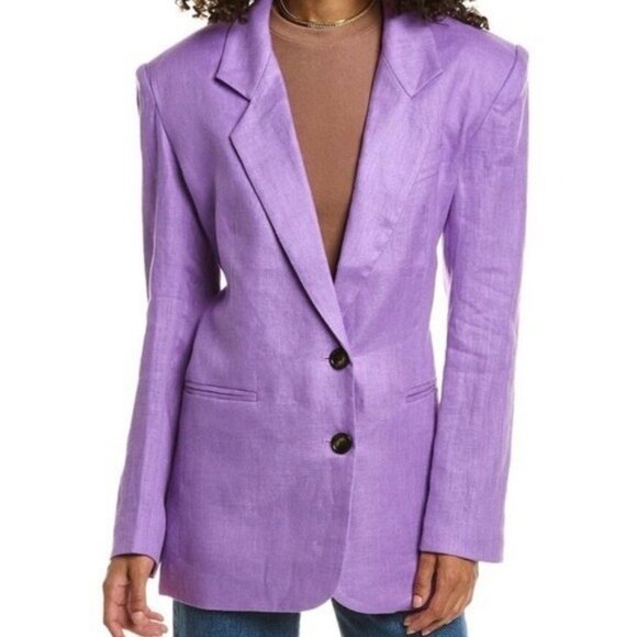 Ronny Kobo NWD Klover Blazer Size Medium in Ultra Purple 100% Linen Shoulder Pad - Picture 1 of 7